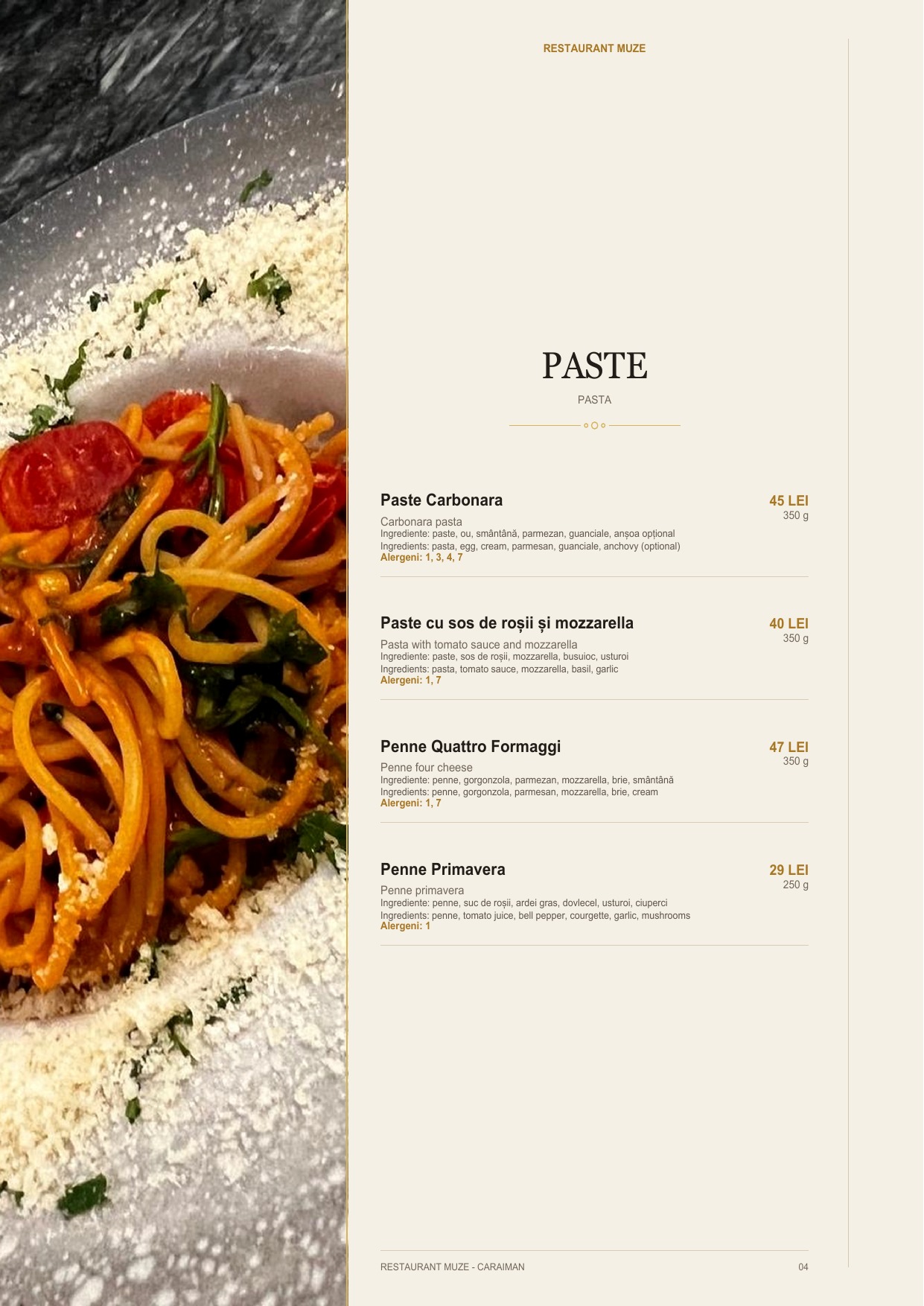 Pagina 3 din meniul Restaurantului MUZE