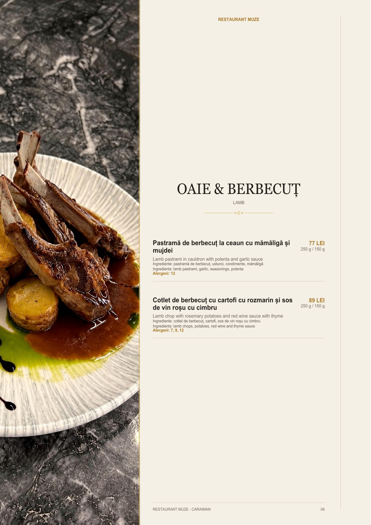 Pagina 7 din meniul Restaurantului MUZE