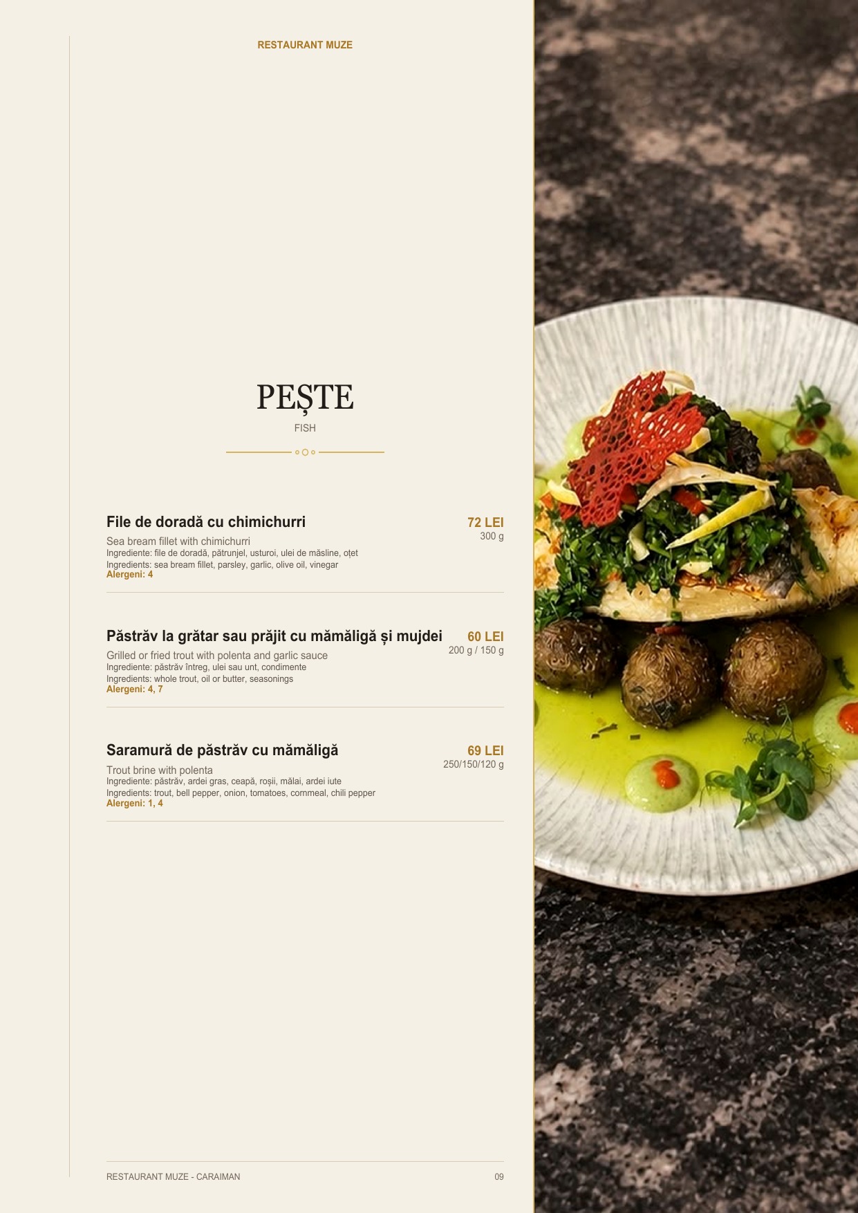 Pagina 8 din meniul Restaurantului MUZE