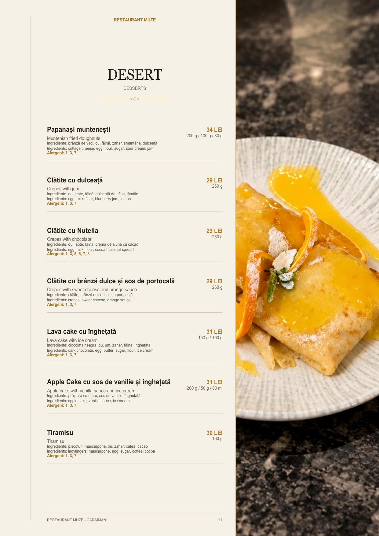 Pagina 10 din meniul Restaurantului MUZE