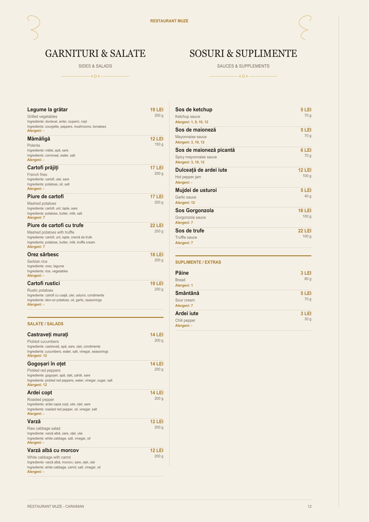 Pagina 11 din meniul Restaurantului MUZE